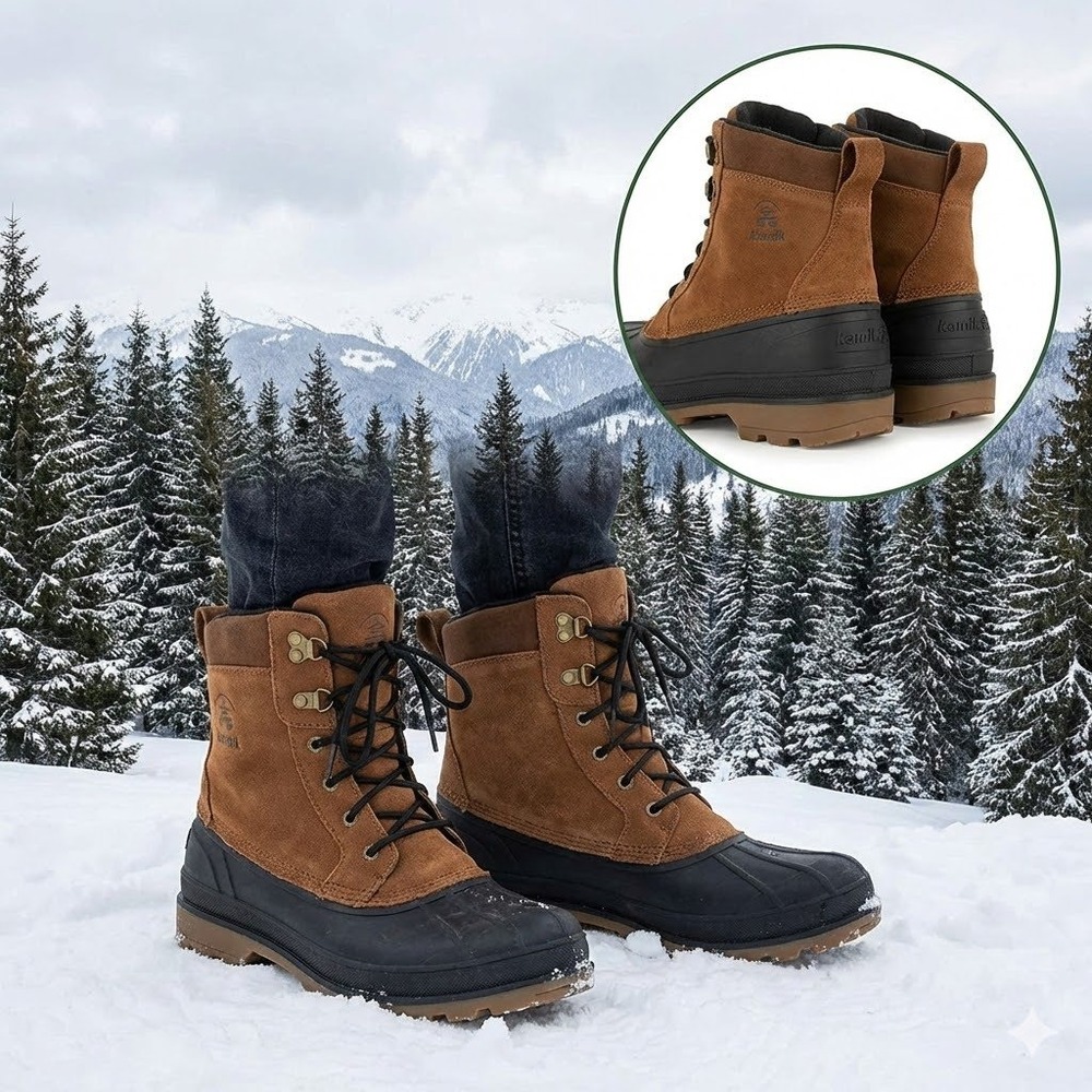 Kamik Wausau Men's‎ Winter Duck Boots Size 12 Waterproof Suede Thinsulate Brown
